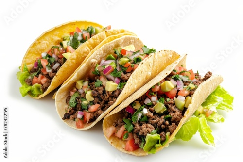 Fototapeta Naklejka Na Ścianę i Meble -  Three street tacos on white background