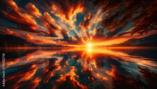 Fiery orange flames explode across a dark sky in a sunset of burning color