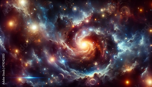 Space wallpaper with swirling nebula clouds and distant galaxies