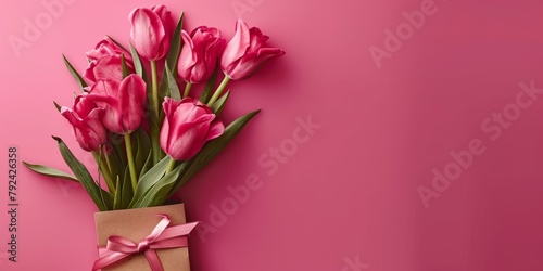 Bouquet of Pink Tulips in Brown Paper Bag