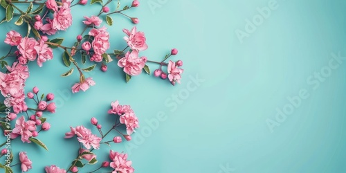 Pink Flowers on Blue Background