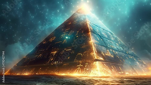 Modern Meets Mystic: A Luminous Pyramid of Time. Concept Architecture Design, Futuristic Concepts, Timeless Structure, Illuminating Geometry, Mystical Aesthetics photo