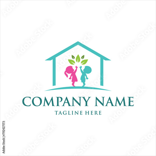 Modern kindergarten and home logo, design inspiration, vector