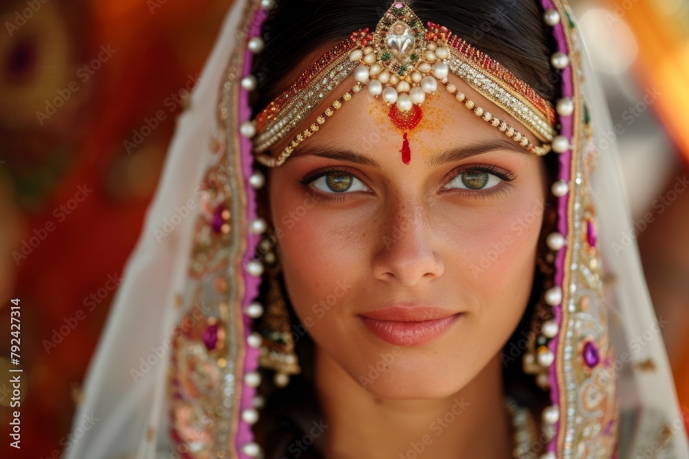 Traditional attire of a stunning Indian bride captured in a picture