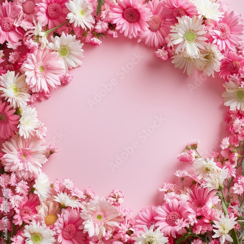 Pink and White Flowers Arranged in a Circle