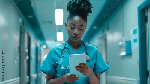 A Nurse Checking Her Smartphone photo