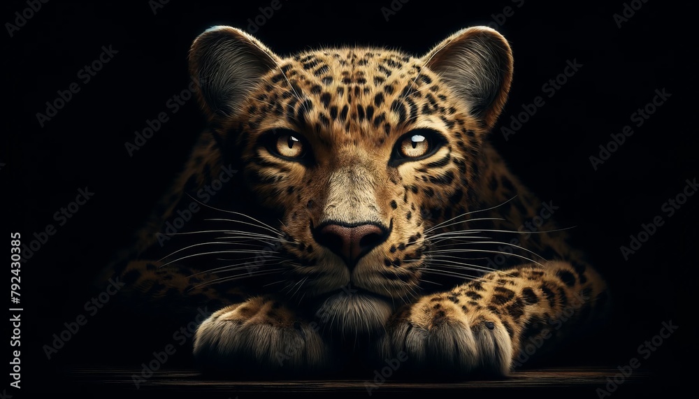 Fototapeta premium Majestic Leopard Staring Intently in Darkness 