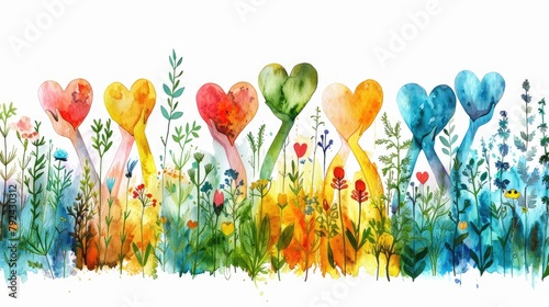 charity illustration concept with abstract diverse persons hands and hearts community compassion love and support towards those in need,art image