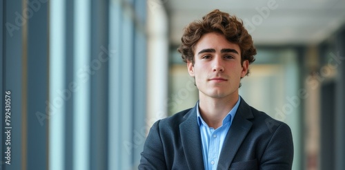 Young white businessman standing with arms crossed in full stature photo