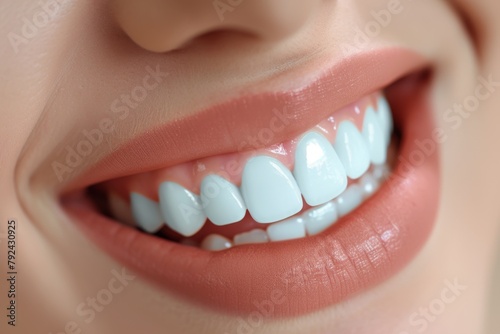 Young woman with perfect healthy teeth smile after teeth whitening treatment at a dental clinic symbolizing oral care and dentistry