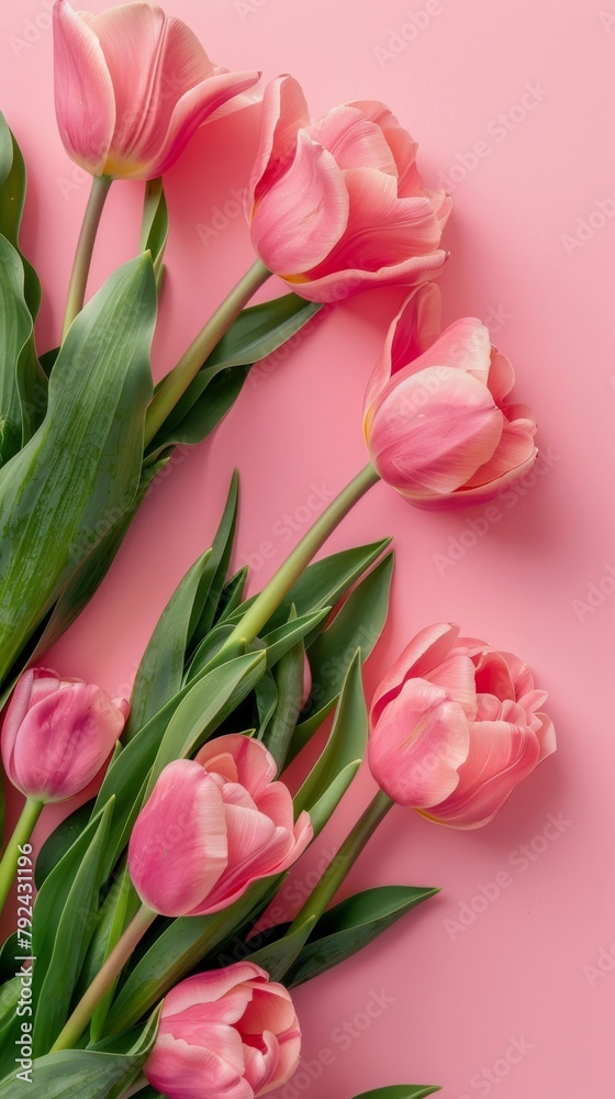 Fototapeta premium Bouquet of Pink Tulips on Pink Background