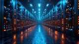 modern data technology center server racks in dark room with vfx visualization concept of internet of things data flow digitalization of internet traffic complex electric stock photo
