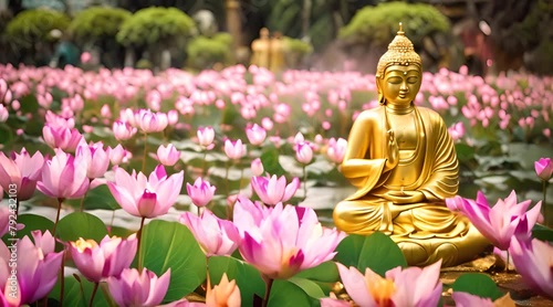 Vesak day creative concept for card or banner vesak day is a holy day for buddhists happy buddha day with siddhartha gautama statue