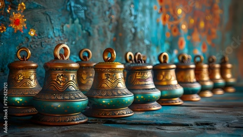 Hindu ritual bells used ceremonially for religious practices. Concept Religious Bells, Sacred Rituals, Hindu Ceremonies, Spiritual Practices photo