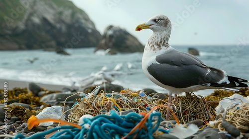 Seagull Entangled in Plasti...