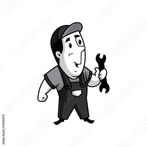 cartoon character of a handyman with a double wrench.
