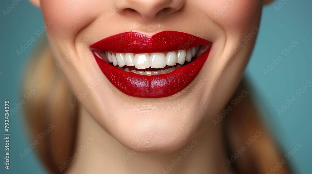 Front view closeup of glossy, red lips with an ombre effect. Front view closeup of glossy, red lips with an ombre effect.