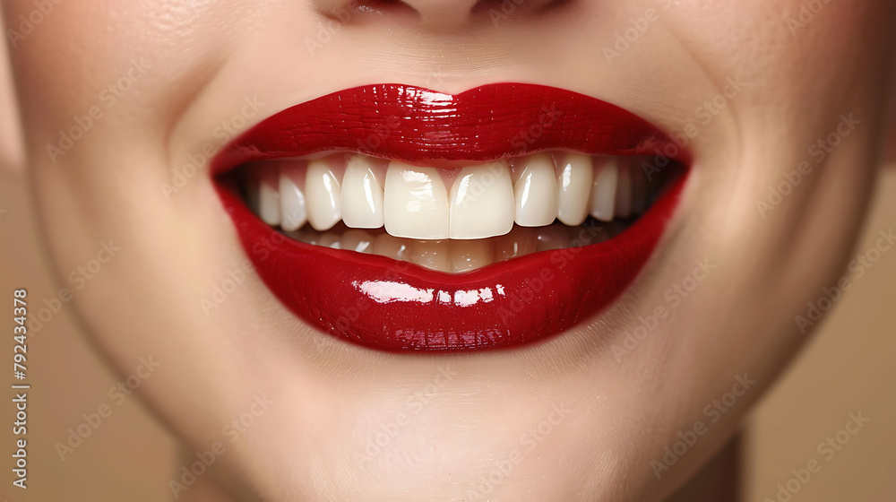 Front view closeup of glossy, red lips with an ombre effect. Front view closeup of glossy, red lips with an ombre effect.