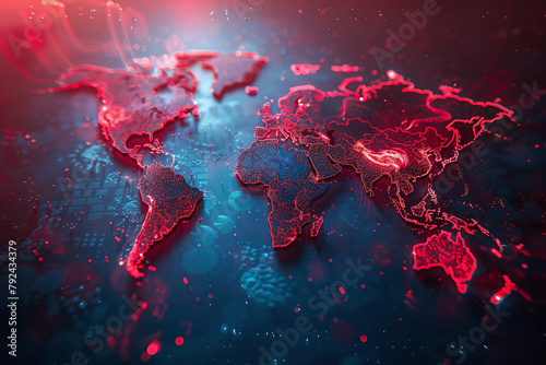 illustration world map in red and blue colors