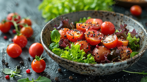Fresh Salad Bowl With Tomatoes and Lettuce