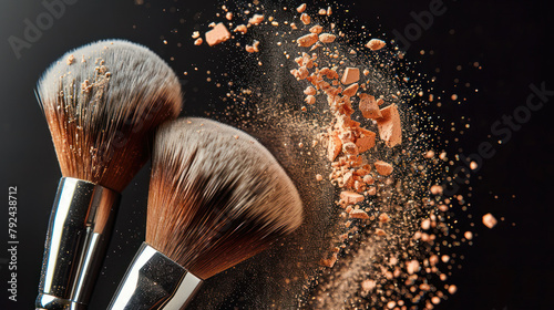 Two Makeup Brushes With Powder Spilling Out