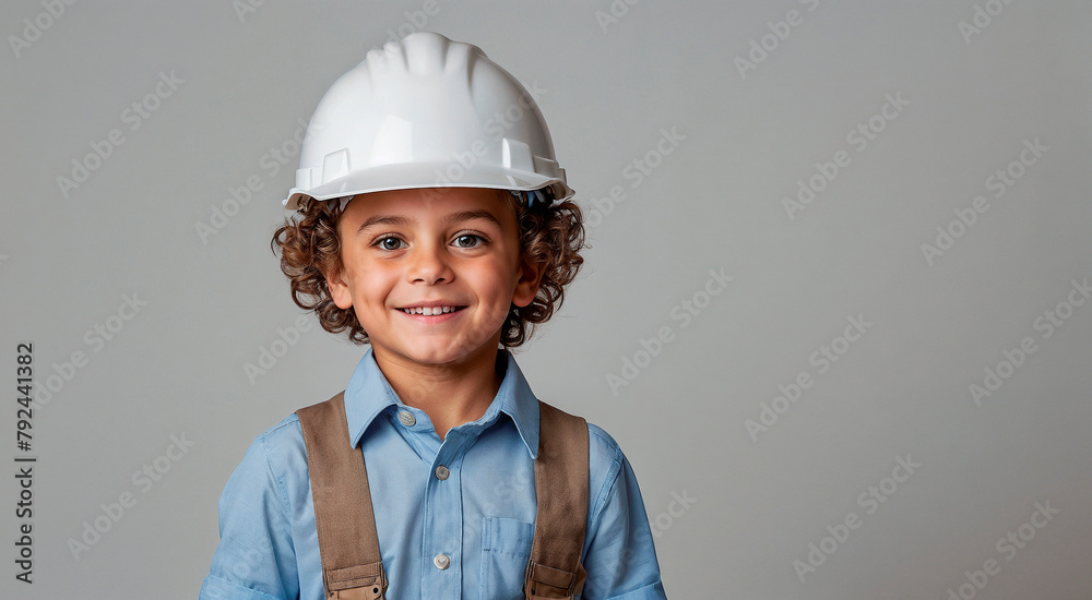 Little boy in a helmet, on a light isolated background. Close-up Little boy in a helmet, on a light isolated background. Close-up