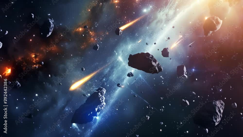 A space scene with a lot of shooting stars and debris. Scene is one of chaos and destruction A space scene with a lot of shooting stars and debris. Scene is one of chaos and destruction