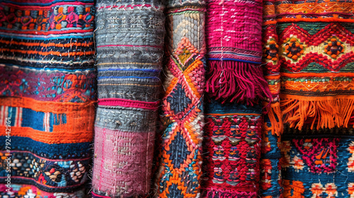 Textured handmade Backgrounds of textiles with unique patterns from Peru photo