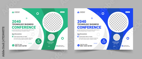 Corporate horizontal business conference flyer template or online webinar social media banner layout, live webinar event invitation banner design template