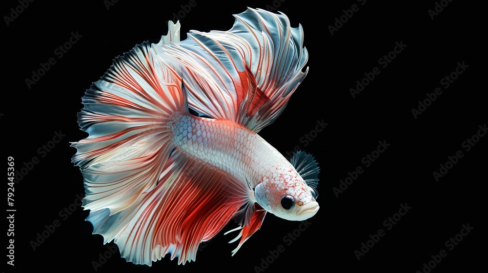 The image showcases a vibrant male Betta, with long, flowing fins and a brilliant mix of iridescent colors--deep blues, striking reds, and shimmering greens. The background is a serene underwater sett The image showcases a vibrant male Betta, with long, flowing fins and a brilliant mix of iridescent colors--deep blues, striking reds, and shimmering greens. The background is a serene underwater sett