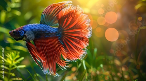 This picture shows two lively male fighting fish.