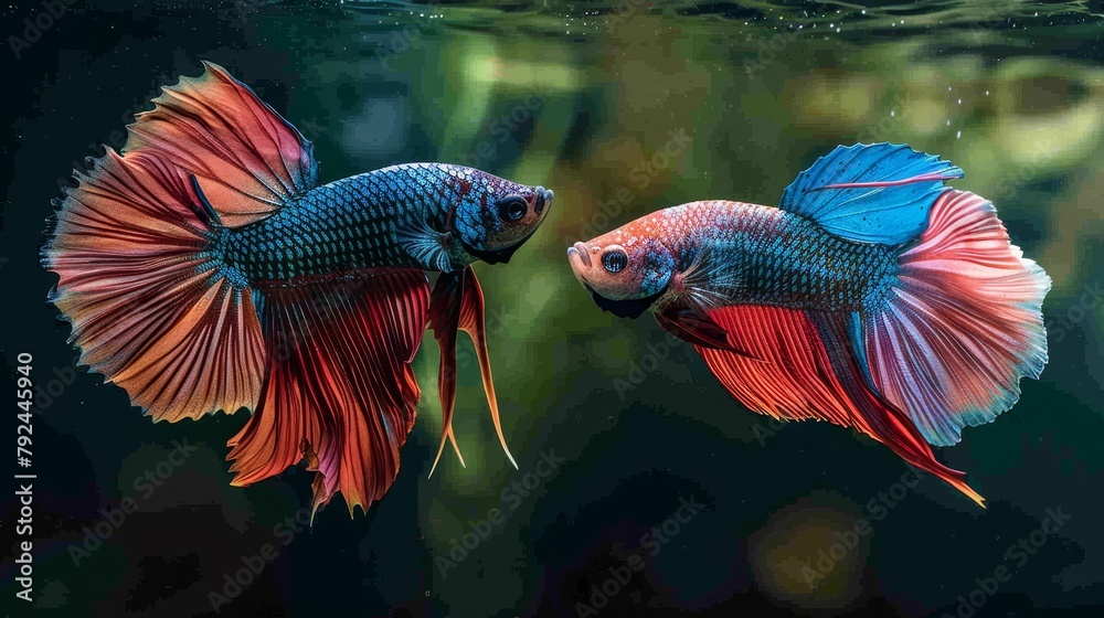 This picture shows two lively male fighting fish. This picture shows two lively male fighting fish.