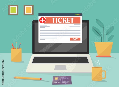 Concetto di pagamento delle imposte online sul laptop - illustrazioni ticket ospedale medico dottore  photo