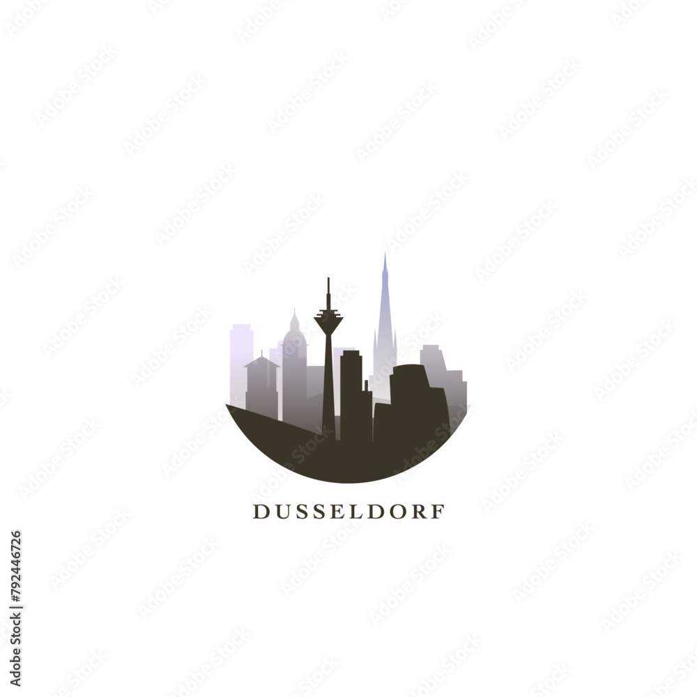 Dusseldorf cityscape, gradient vector badge, flat skyline logo, icon. Germany city round emblem idea with landmarks and building silhouettes. Isolated graphic