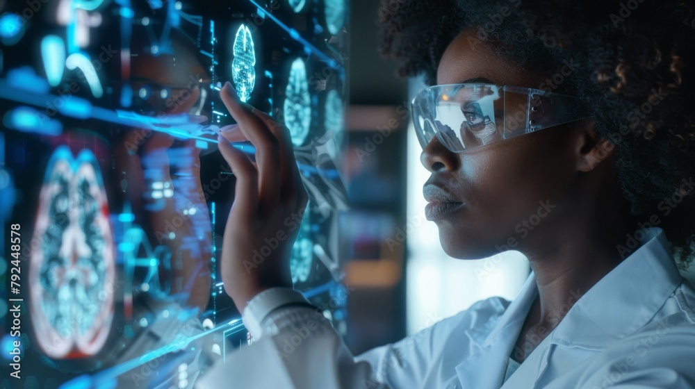 Scientist Interacting with Futuristic Interface Scientist Interacting with Futuristic Interface