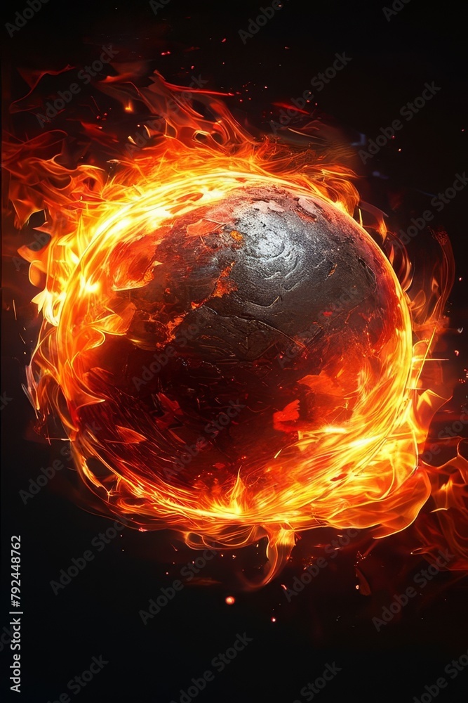 ball of fire appears almost suspended in the darkness, its flames illuminating the blackness around it with a fiery glow. ball of fire appears almost suspended in the darkness, its flames illuminating the blackness around it with a fiery glow.