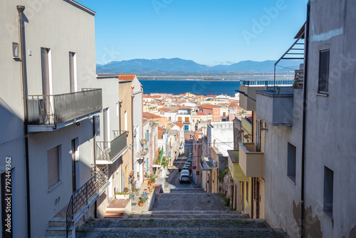view of the streets in the city Sant'Antioco, Sardinia, Italy