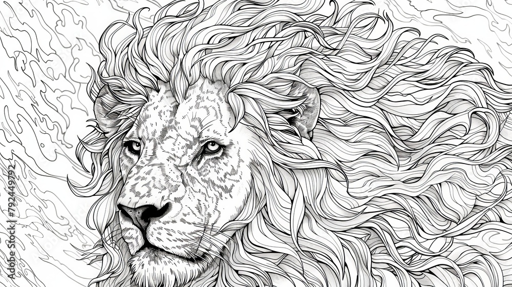 Animals: A coloring book page featuring a majestic lion Animals: A coloring book page featuring a majestic lion