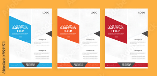 Corporate marketing flyer design. Business print graphic colorful flyer design. Company publication leaflet, handout, poster, or journal design.