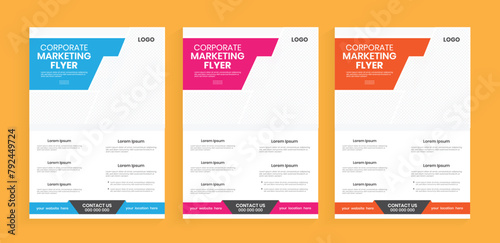 Corporate marketing flyer design. Business print graphic colorful flyer design. Company publication leaflet, handout, poster, or journal design.