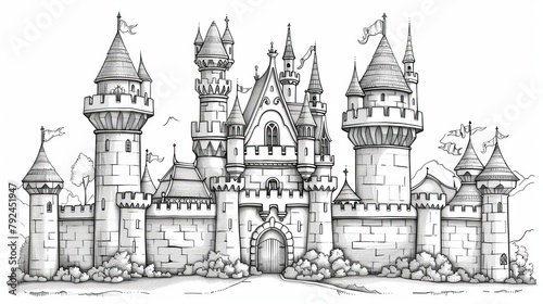 Fantasy elements: A mystical fairy tale castle, with turrets and towers © MAY