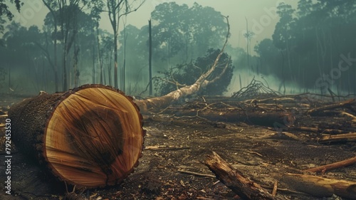 A reflection on global warming. The problem of deforestation.Cause of greenhouse gases. photo