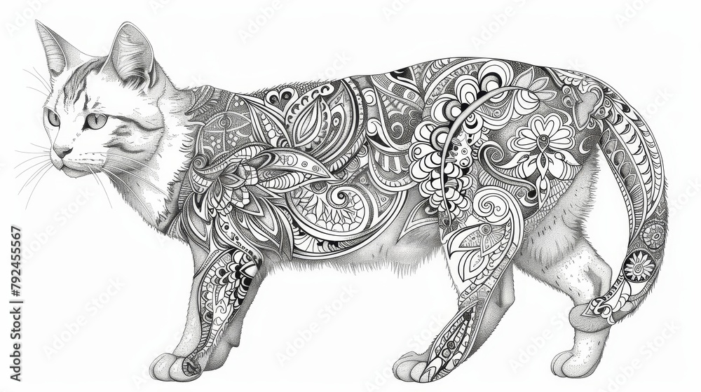 Fototapeta premium Paisley: A coloring book illustration of a paisley cat