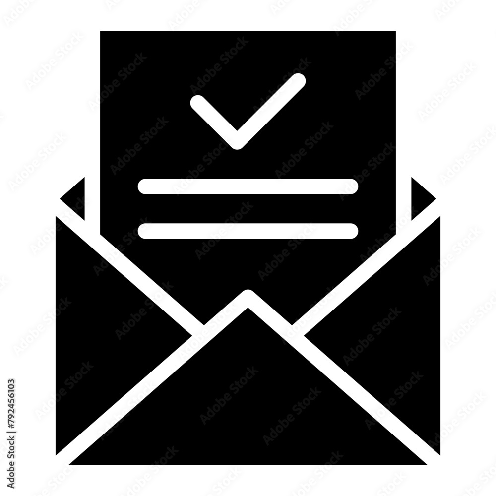 Open envelope with tick mark, mail and check mark symbol, mark as read, Email icon Open envelope with tick mark, mail and check mark symbol, mark as read, Email icon