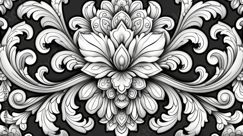 Patterns: A coloring book page with a damask pattern