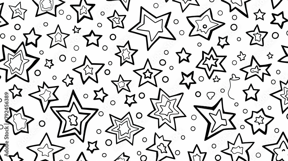 Patterns (seamless): A coloring book page featuring a seamless pattern of stars, Patterns (seamless): A coloring book page featuring a seamless pattern of stars,