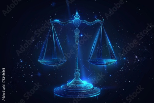 Blue scales of justice symbol with stars in background photo