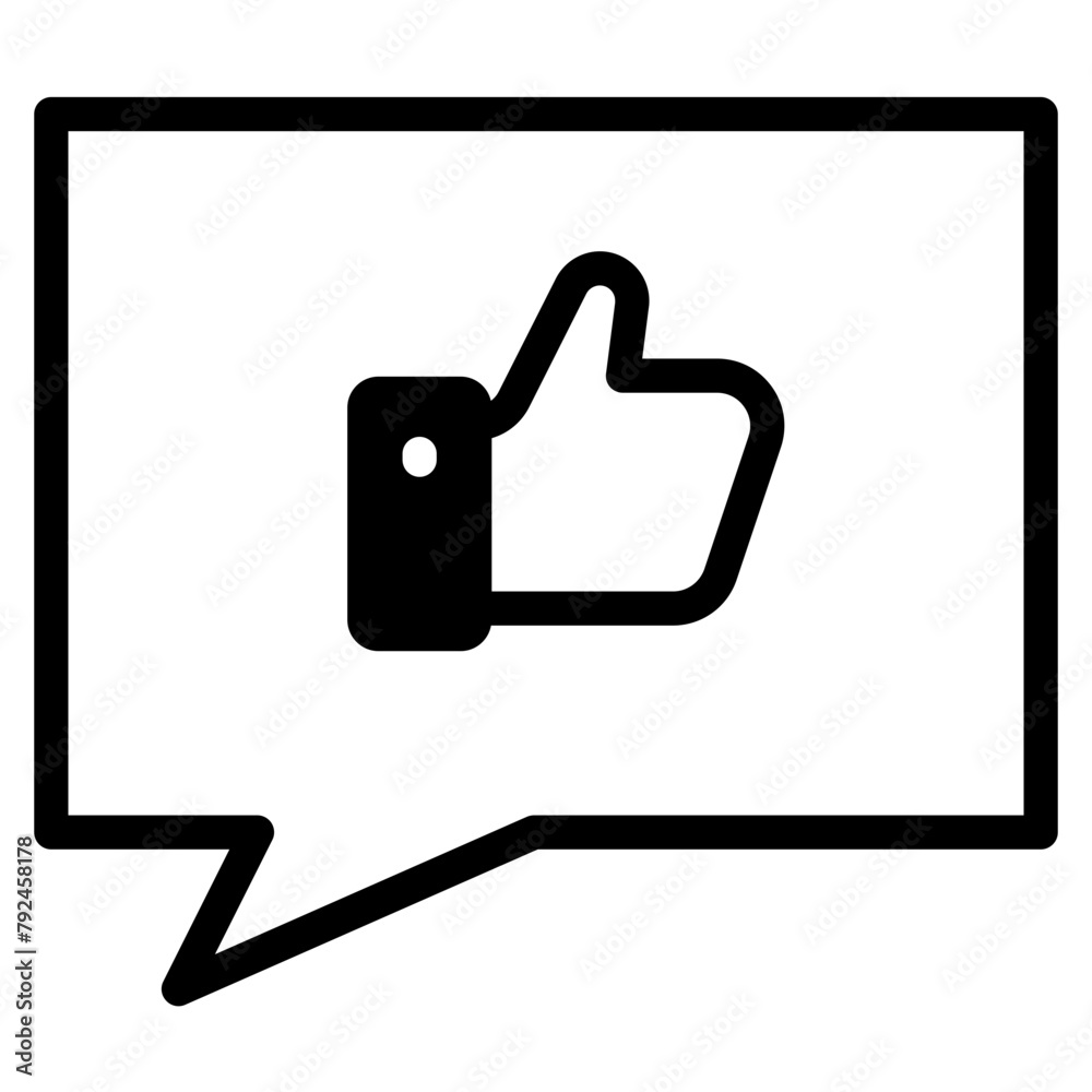 Obraz premium Likes with comment icon. Bubble speech talk with thumb up icon. Testimonials and customer relationship management concept.