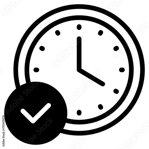 Confirmed or accepted time concept. Check mark on clock dial