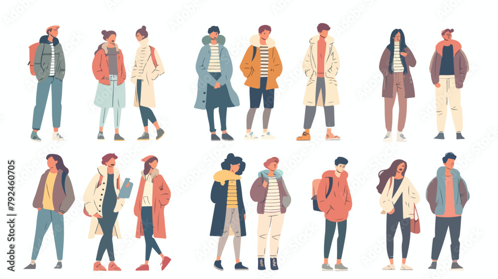 Different young illustration women and men isolated. Flat styl